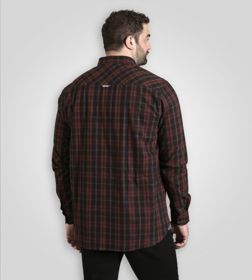 D555 Horsham Long Sleeve Shirt with Chest Pocket Burgundy/Black Check - Camisas - Camisas 2XL-10XL