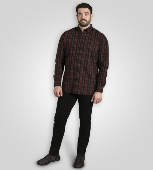 D555 Horsham Long Sleeve Shirt with Chest Pocket Burgundy/Black Check - Camisas - Camisas 2XL-10XL