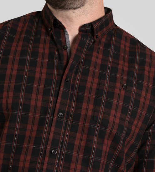 D555 Horsham Long Sleeve Shirt with Chest Pocket Burgundy/Black Check - Camisas - Camisas 2XL-10XL