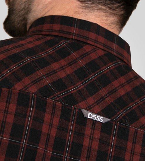 D555 Horsham Long Sleeve Shirt with Chest Pocket Burgundy/Black Check - Camisas - Camisas 2XL-10XL