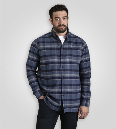 D555 Shrewsbury Long Sleeve with Chest Pocket Blue/Navy Check - Camisas - Camisas 2XL-10XL