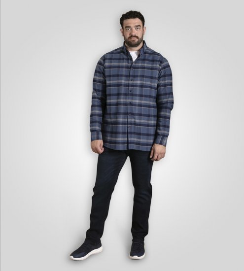 D555 Shrewsbury Long Sleeve with Chest Pocket Blue/Navy Check - Camisas - Camisas 2XL-10XL