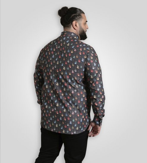 D555 Wakefield Long Sleeve AOP Guitar Printed Shirt Grey - Camisas - Camisas 2XL-10XL