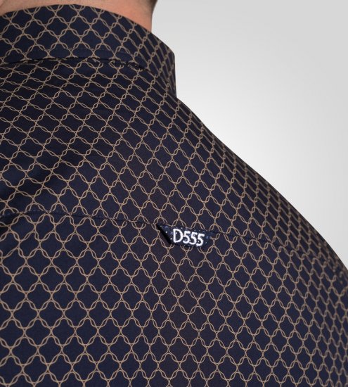 D555 Sheffield Long Sleeve AOP Micro Gold Shirt Navy - Camisas - Camisas 2XL-10XL