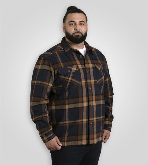 D555 Aldershot Long Sleeve Heavy Shacket Overshirt Tan/Navy Check - Camisas - Camisas 2XL-10XL