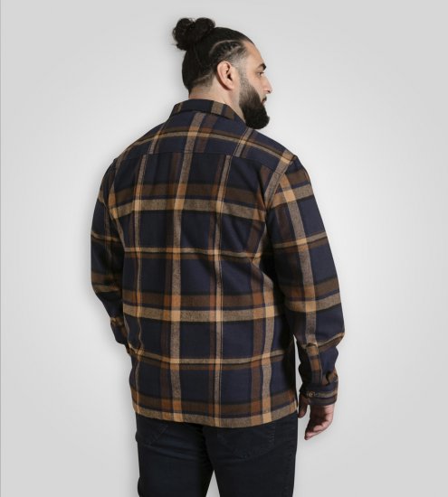 D555 Aldershot Long Sleeve Heavy Shacket Overshirt Tan/Navy Check - Camisas - Camisas 2XL-10XL