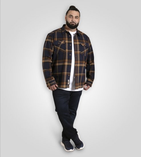 D555 Aldershot Long Sleeve Heavy Shacket Overshirt Tan/Navy Check - Camisas - Camisas 2XL-10XL