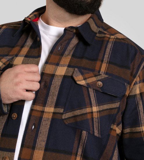 D555 Aldershot Long Sleeve Heavy Shacket Overshirt Tan/Navy Check - Camisas - Camisas 2XL-10XL