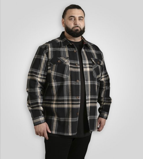 D555 Falkirk Long Sleeve Heavy Shacket Overshirt Black/Grey TALL SIZES - Camisas - Camisas 2XL-10XL