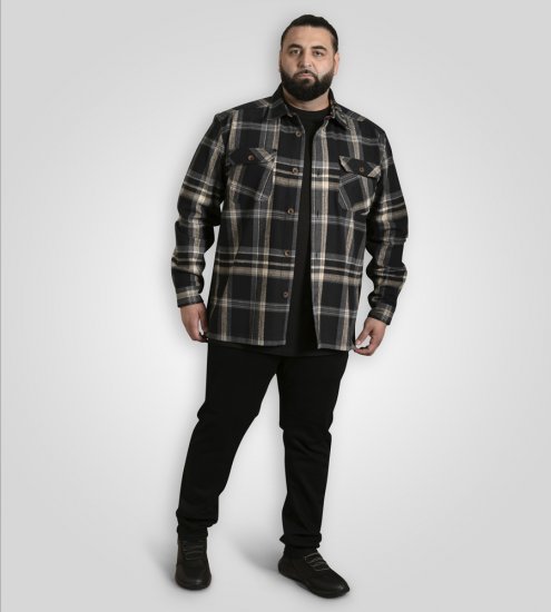 D555 Falkirk Long Sleeve Heavy Shacket Overshirt Black/Grey TALL SIZES - Camisas - Camisas 2XL-10XL