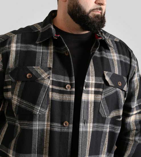 D555 Falkirk Long Sleeve Heavy Shacket Overshirt Black/Grey TALL SIZES - Camisas - Camisas 2XL-10XL