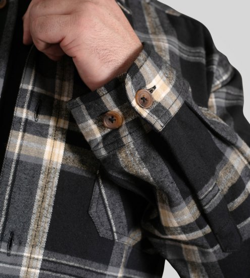 D555 Falkirk Long Sleeve Heavy Shacket Overshirt Black/Grey TALL SIZES - Camisas - Camisas 2XL-10XL