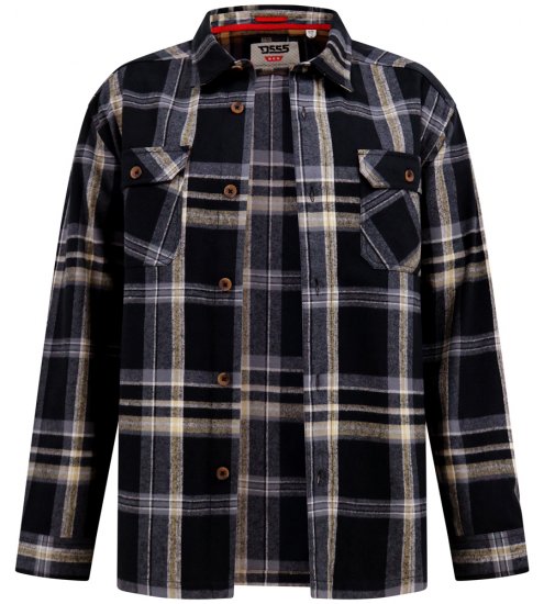 D555 Falkirk Long Sleeve Heavy Shacket Overshirt Black/Grey TALL SIZES - Camisas - Camisas 2XL-10XL