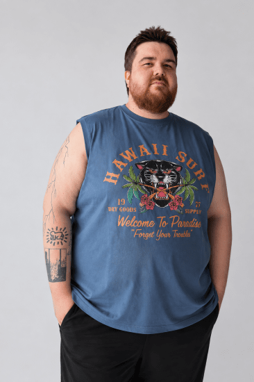 Kam Jeans 5763 Hawaii Surf Vest Vintage Indigo - Camisetas - Camisetas - 2XL-14XL