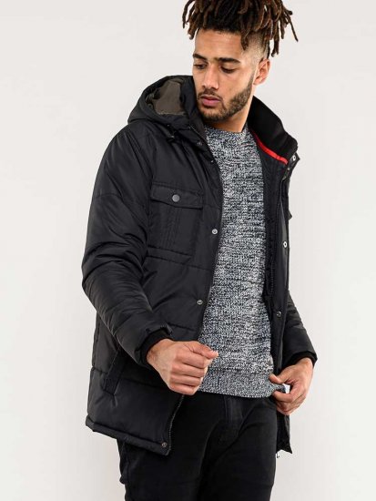 D555 Lonsdale Parka Style Jacket With Embroidery Patch On Sleeve Black - Chaquetas - Chaquetas Tallas Grandes 2XL-8XL