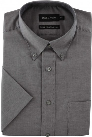 Double TWO Non-Iron Oxford Short Sleeve Grey - Camisas - Camisas 2XL-10XL