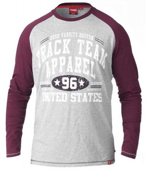 D555 KELTON Long Sleeve Raglan T-Shirt Grey/Burgundy - Camisetas - Camisetas - 2XL-14XL