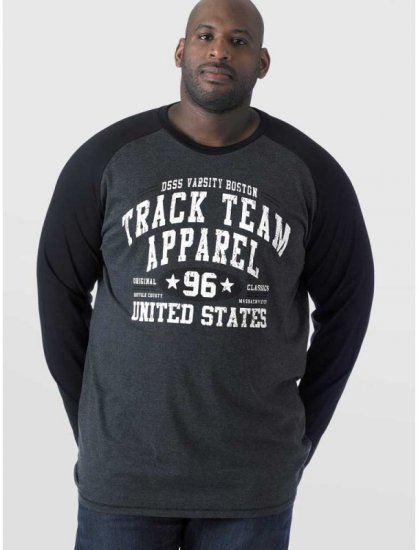 D555 KELTON Long Sleeve Raglan T-Shirt Charcoal/Black - Camisetas - Camisetas - 2XL-14XL