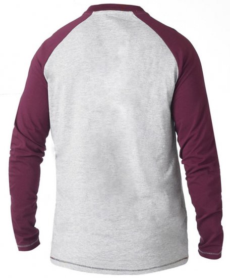 D555 KELTON Long Sleeve Raglan T-Shirt Grey/Burgundy - Camisetas - Camisetas - 2XL-14XL