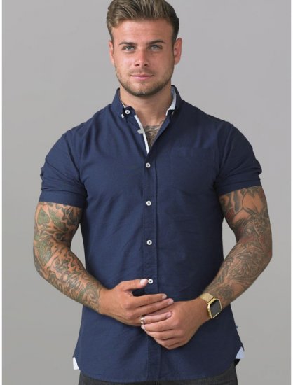 D555 Norman Short Sleeve Oxford Shirt Navy - Camisas - Camisas 2XL-10XL