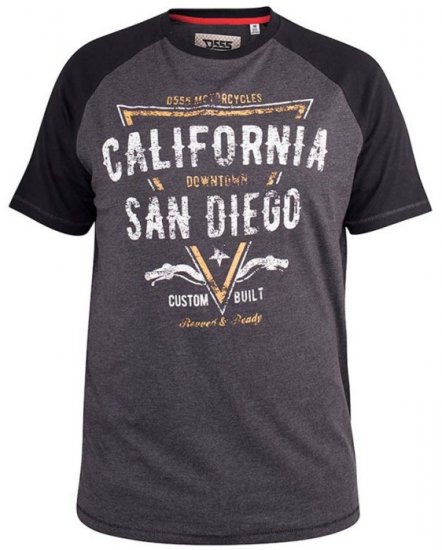 D555 Lismore Raglan Sleeve San Diego Printed T-Shirt Charcoal - Camisetas - Camisetas - 2XL-14XL