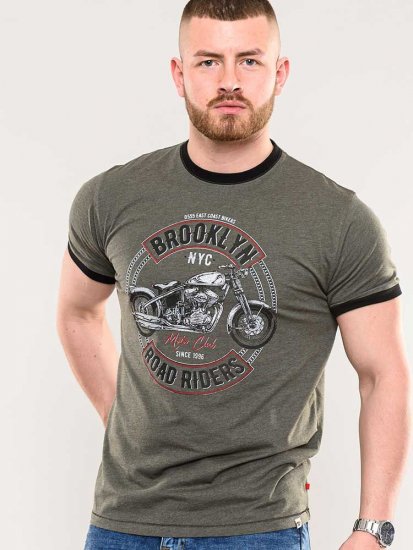 D555 Hereford Brooklyn Motorbike Printed Ringer T-Shirt Khaki - Camisetas - Camisetas - 2XL-14XL
