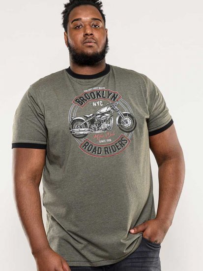 D555 Hereford Brooklyn Motorbike Printed Ringer T-Shirt Khaki - Camisetas - Camisetas - 2XL-14XL