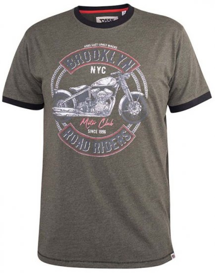 D555 Hereford Brooklyn Motorbike Printed Ringer T-Shirt Khaki - Camisetas - Camisetas - 2XL-14XL