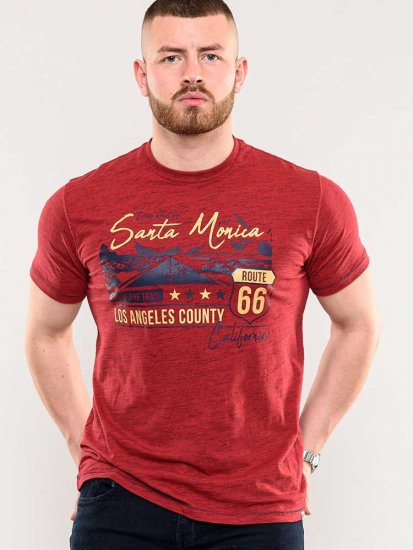 D555 Brisbane Santa Monica Route 66 Printed T-Shirt Red - Camisetas - Camisetas - 2XL-14XL