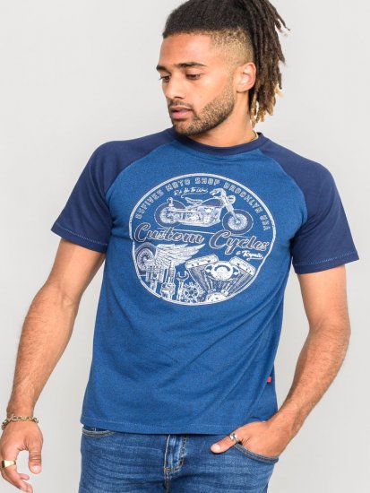 D555 Porter Raglan Sleeve Printed T-Shirt Blue - Camisetas - Camisetas - 2XL-14XL