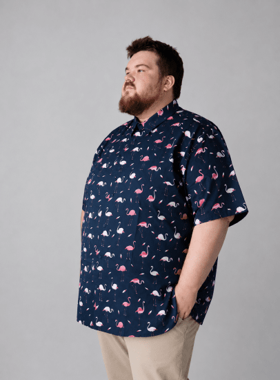 Kam Jeans 6068 Flamingo Short Sleeve Shirt Navy - Camisas - Camisas 2XL-10XL