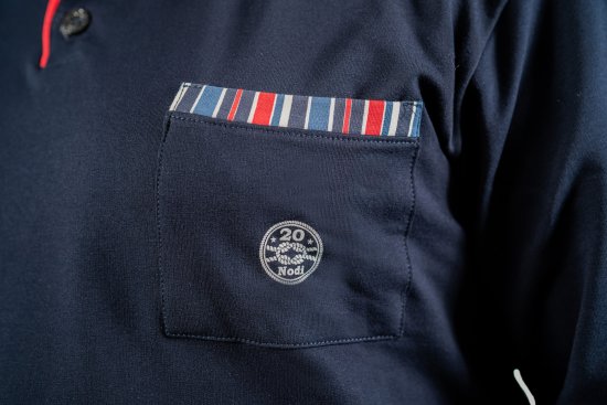 20 Nodi Long Pajamas in Stretch Fleece Cotton with Serafino Collar and Jacket with Pocket and Side Slits Navy - Pijamas/ropa de estar en casa - Pijamas/ropa de estar en casa 2XL-10XL