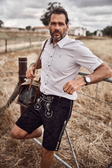 JP1880 Modern Fit Check Print Short Sleeve Shirt Grey - Camisas - Camisas 2XL-10XL