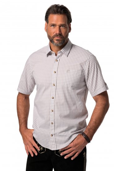 JP1880 Modern Fit Check Print Short Sleeve Shirt Grey - Camisas - Camisas 2XL-10XL