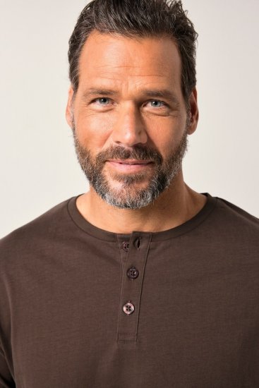 JP1880 Henley Basic T-Shirt with Buttons Brown - Camisetas - Camisetas - 2XL-14XL