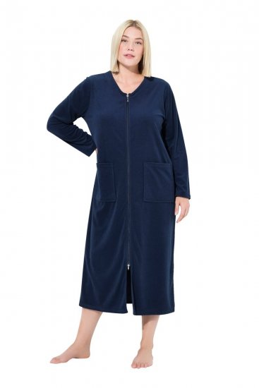 Ulla Popken 749967 Albornoz de rizo con cremallera Azul marino - Batas & albornoces - 