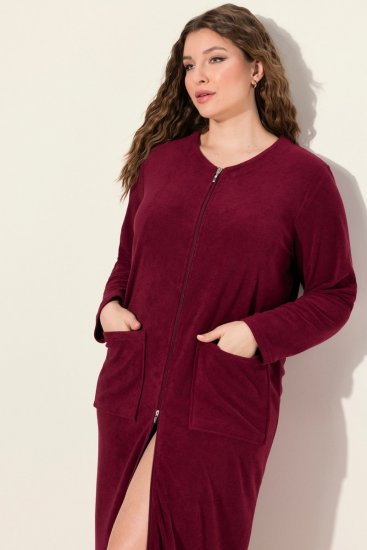 Ulla Popken 749967 Albornoz de rizo con cremallera Burdeos - Batas & albornoces - 