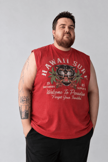 Kam Jeans 5763 Hawaii Surf Vest Sleeveless T-Shirt Washed Red - Camisetas - Camisetas - 2XL-14XL
