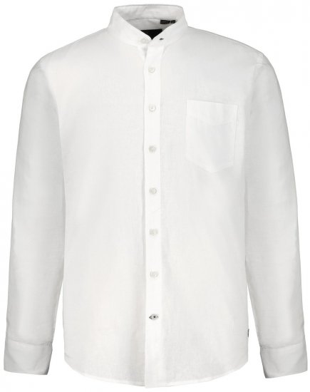 JP1880 790394 Camisa de lino mixto de manga larga con cuello mao Blanco TALL - TALL camisas - Camisas TALL para hombre alto