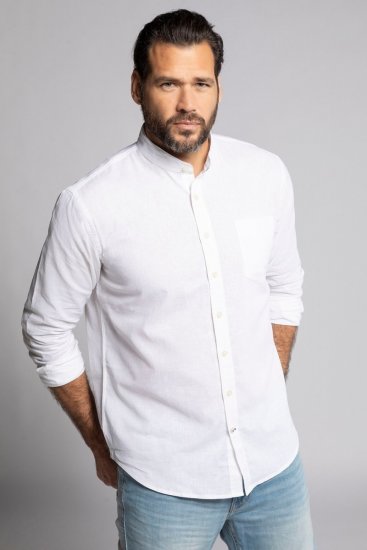 JP1880 790394 Camisa de lino mixto de manga larga con cuello mao Blanco TALL - TALL camisas - Camisas TALL para hombre alto