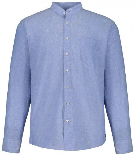 JP1880 790394 Camisa de lino mixto de manga larga con cuello mao Azul grisáceo TALL - TALL camisas - Camisas TALL para hombre alto