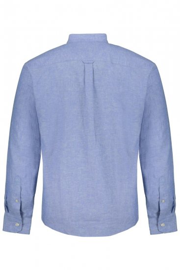 JP1880 790394 Camisa de lino mixto de manga larga con cuello mao Azul grisáceo TALL - TALL camisas - Camisas TALL para hombre alto