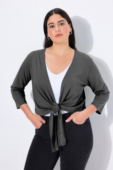 Ulla Popken 794514 Bolero de punto con lazada Antracita - Boleros - 