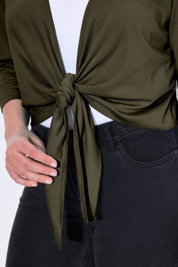 Ulla Popken 794514 Bolero de punto con lazada Verde oscuro - Boleros - 