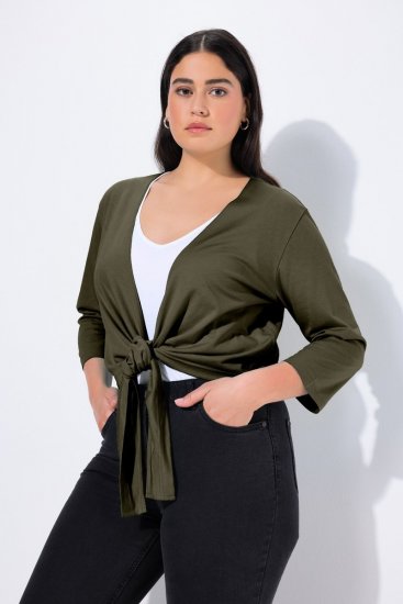 Ulla Popken 794514 Bolero de punto con lazada Verde oscuro - Boleros - 
