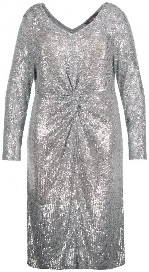 Ulla Popken 804863 Vestido de lentejuelas con cuello de pico Plateado - Vestidos de noche - Vestidos de fiesta de gran talla