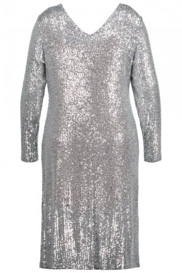 Ulla Popken 804863 Vestido de lentejuelas con cuello de pico Plateado - Vestidos de noche - Vestidos de fiesta de gran talla
