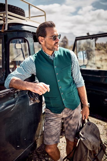 JP1880 Mottled Stretch Knit Stand-up Collar Vest Turquoise Blue - Trachten & Oktoberfest - Ropa Oktoberfest en tallas grandes (Trachten)