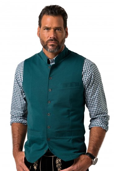 JP1880 Mottled Stretch Knit Stand-up Collar Vest Turquoise Blue - Trachten & Oktoberfest - Ropa Oktoberfest en tallas grandes (Trachten)