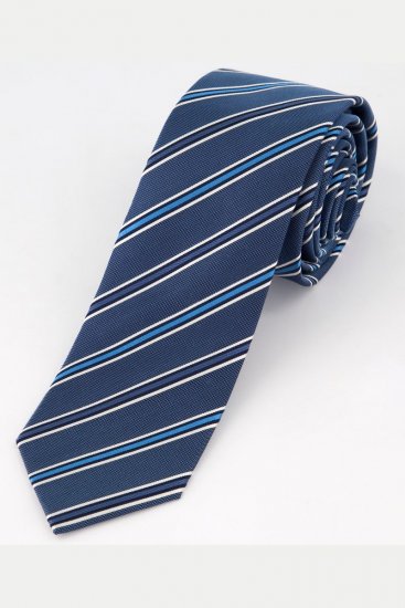 JP1880 809025 Corbata de seda a rayas extralarga Azul medio - Corbatas y pajaritas - 